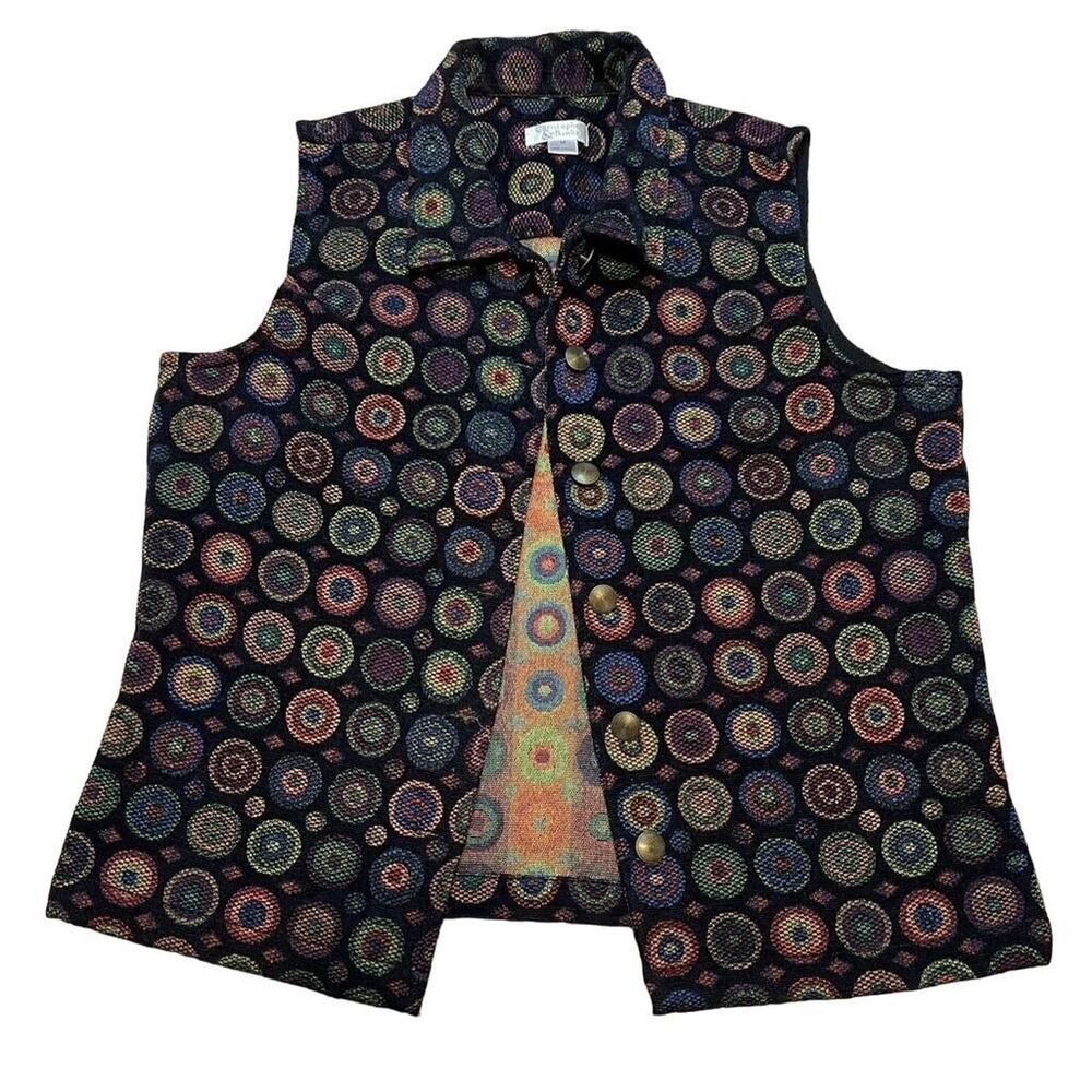 Christopher and Banks Womens Sleeveless Vest Polka Dot Pattern Button Up Medium